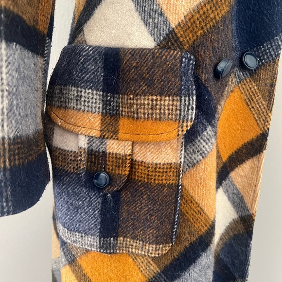 Vintage Jill Jr. Rust Orange and Navy Plaid Wool Coat as is - Picture 6 of 12